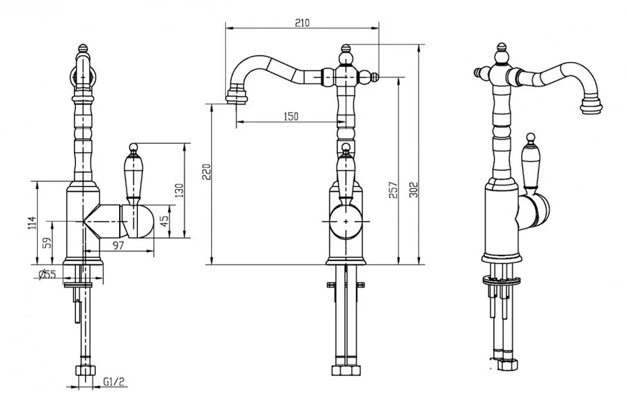 Смеситель для раковины Boheme Tradizionale Nero хром ручка Swarowski черная 242 (детальная фотография), для раковины