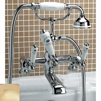 Смеситель для ванны с лейкой и шлангом, 2 отверстия, светлое золото, Devon&Devon Dandy