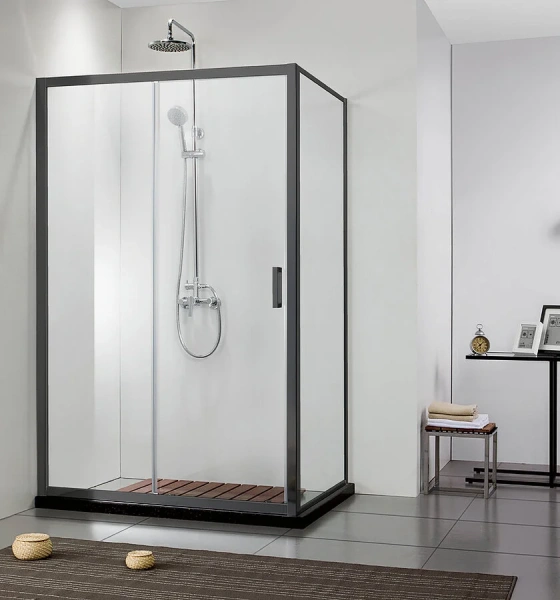 Душевая дверь в нишу Акватек 120 см профиль черный матовый AQ ARI RA 12020BL (детальная фотография), 120 см