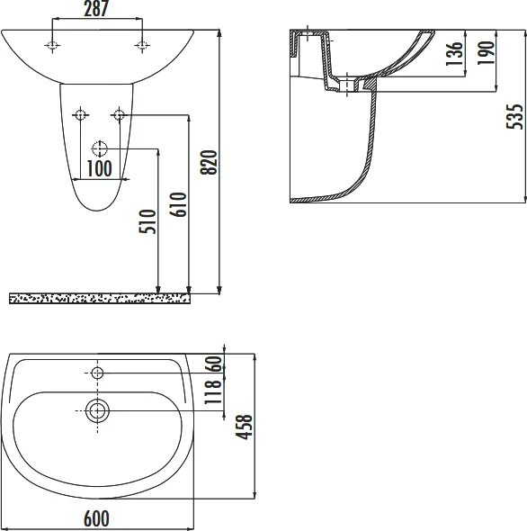 Раковина Creavit Sedef 60 см белая SD060-00CB00E-0000 (детальная фотография), современные, hi-tech