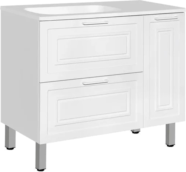 Тумба с раковиной Style Line Альба ЛС-00001005 90 см с бельевой корзиной (детальная фотография), комплект (набор), с корзиной для белья