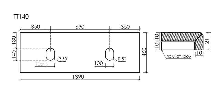 Столешница Sancos 140 см без отверстия под смеситель kreman TT140A2 (детальная фотография), по запросу