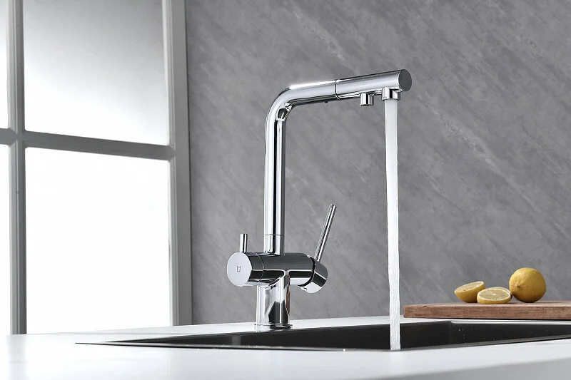 Смеситель для питьевой воды Paulmark Serpentine Se213222 с выдвижным изливом (детальная фотография), из латуни, округлая форма, покрытие под камень, для питьевой воды с фильтром