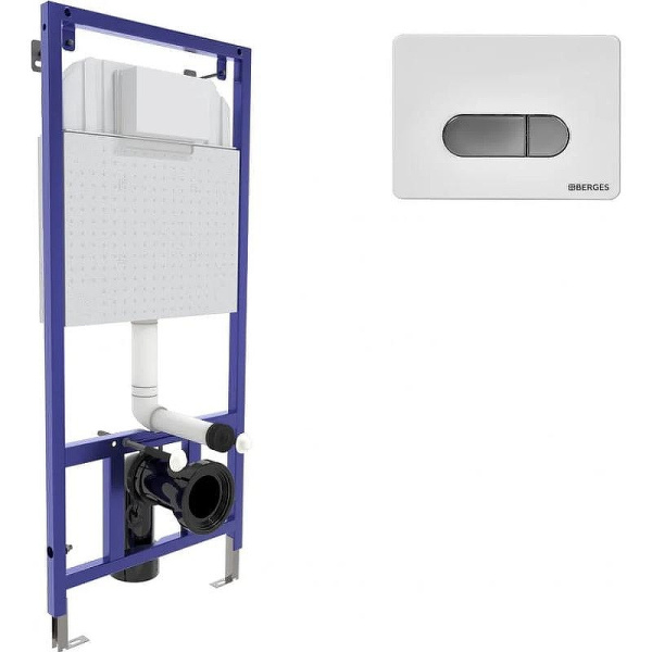 Инсталляция для унитаза BERGES Novum кнопка белая/хром глянец 040237 (детальная фотография)