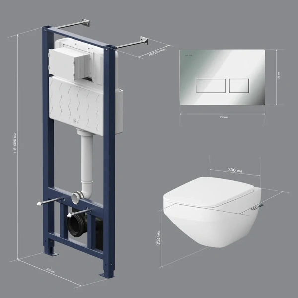 Унитаз с инсталляцией Am.Pm Inspire 2.0 с клавишей глянцевый хром и сиденьем микролифт  IS47051.50A1700 (детальная фотография), в наличии