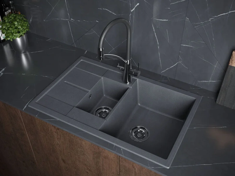 Смеситель для кухни Paulmark Siegen хром с черным Si213111-CR (детальная фотография), с 1 монтажным отверстием