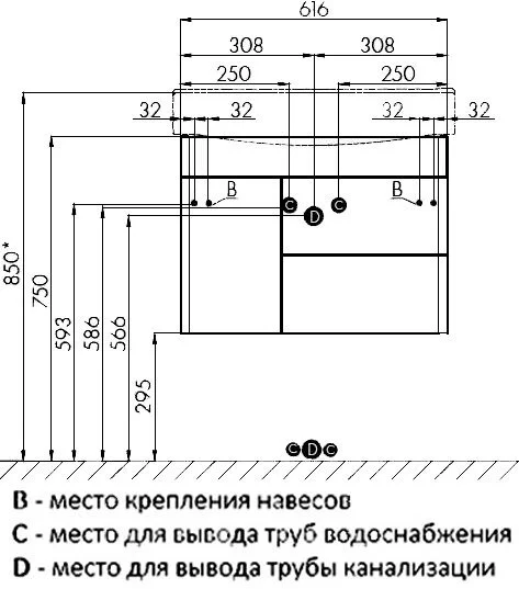 Тумба с раковиной подвесная Акватон Беверли 1A235301BV010 65 см с одной дверцей и двумя ящиками (детальная фотография), в наличии, нет в наличии