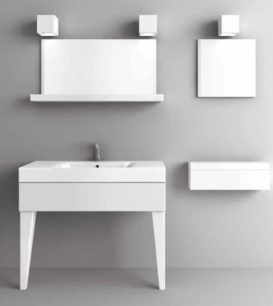 Раковина консоль Kerasan Cento 355001*1 100 см белая (детальная фотография), в форме чаши, прямоугольной формы, тюльпан, широкая