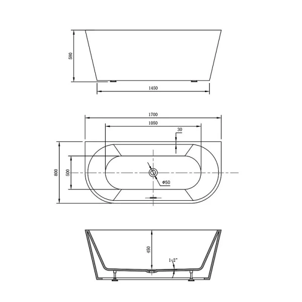 Ванна акриловая Vincea VBT-421-1500, 150 x 75 см, щелевой перелив, цвет белый (детальная фотография), акриловые