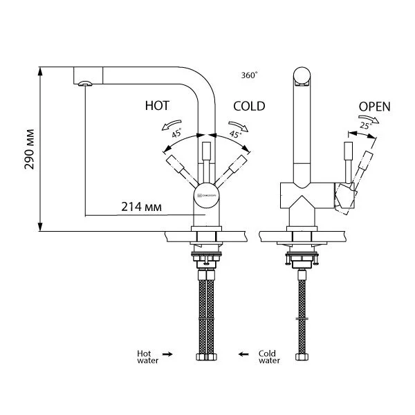 Смеситель для кухни Omoikiri Koriyama-S нержавеющая сталь 4991006 (детальная фотография), для кухни