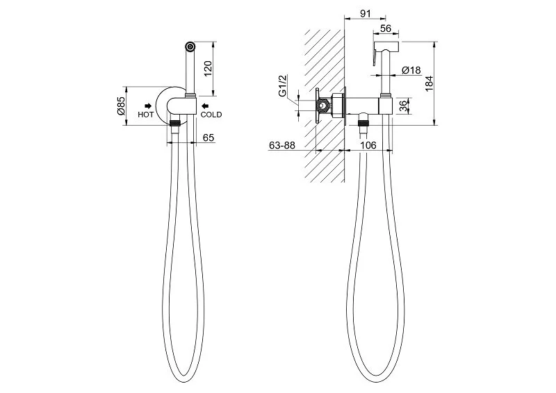 Гигиенический душ со смесителем Акватек Оберон золото шлифованное AQ1024BG (детальная фотография), для туалета
