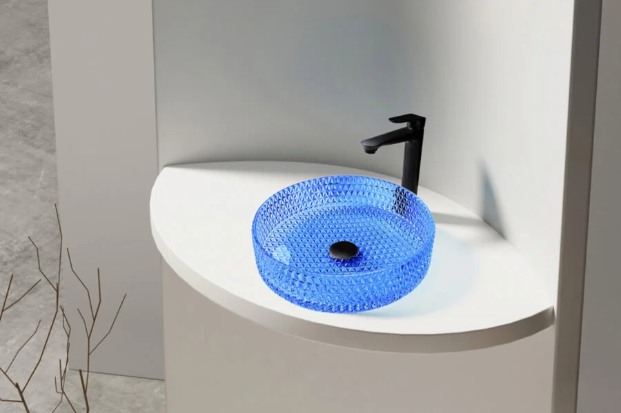 Раковина Abber Glas 39,5 см синяя AK2301DB (детальная фотография), накладные (на столешницу), пристенные