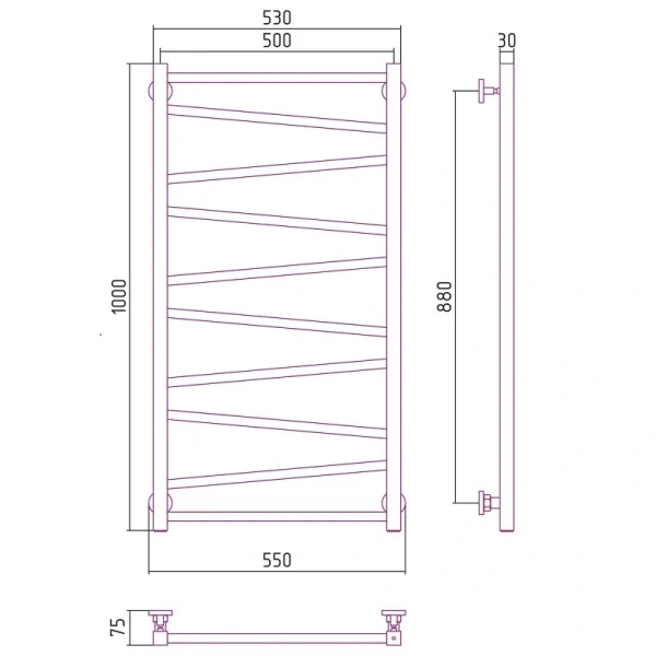 Полотенцесушитель водяной Сунержа Сирокко 50х100 см шампань 020-0253-1050 (детальная фотография), современные, hi-tech