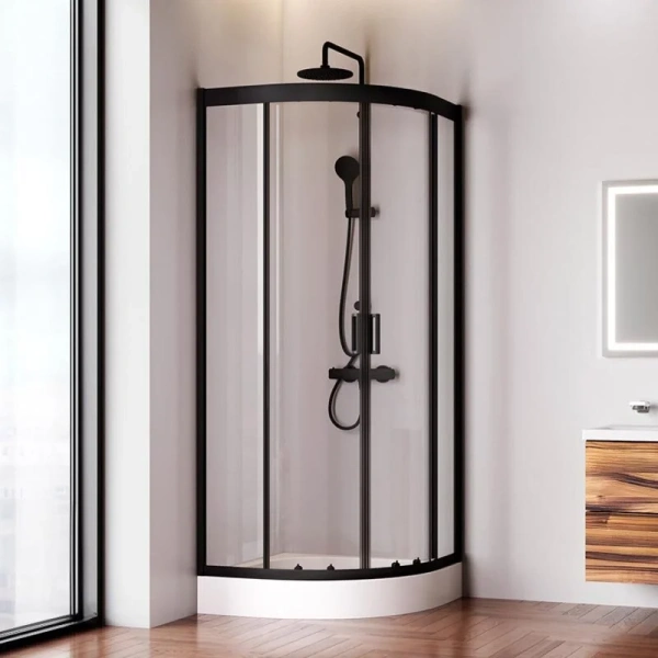 Душевой уголок Am.Pm Gem 80х80 см профиль черный матовый W90G-401-080BT (детальная фотография), современные, hi-tech