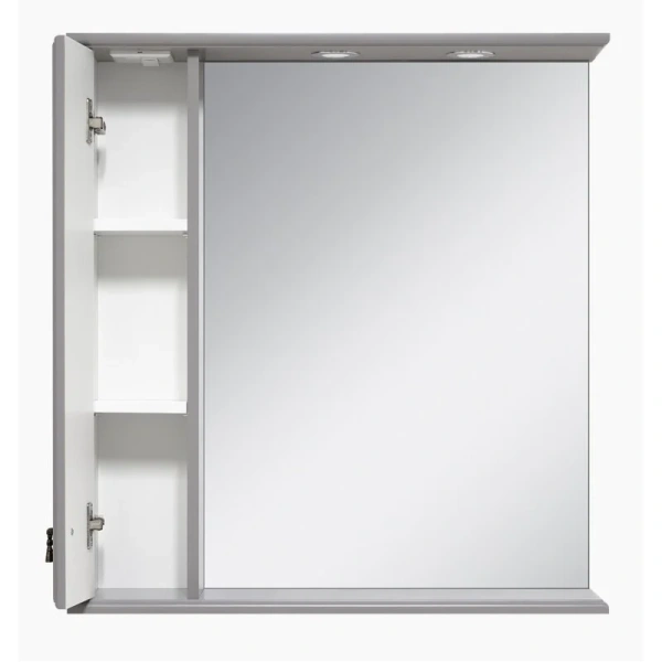 Зеркальный шкаф с подсветкой Misty Лувр 85 см серый левый П-Лвр03085-1504Л (детальная фотография), навесные