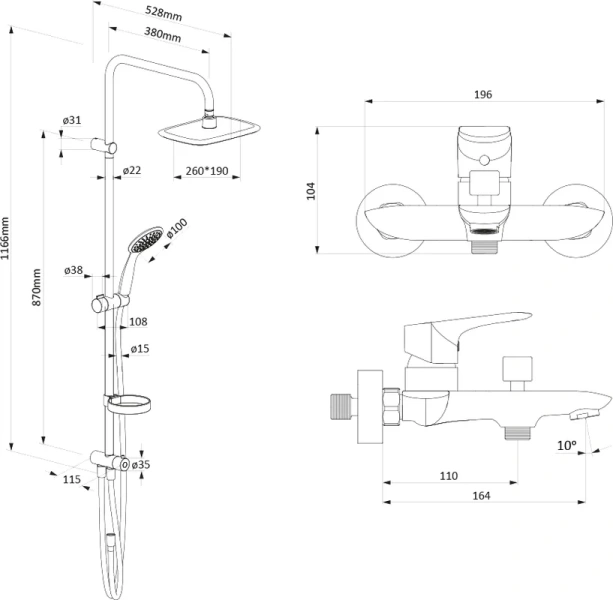 Душевая стойка Damixa Palace Grand с полочкой, хром 408611410 (детальная фотография), по запросу