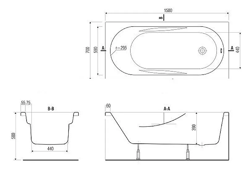Ванна акриловая Mito Red WP-MITO_RED*150, 150 х 70 см (детальная фотография), современныe, hi-tech