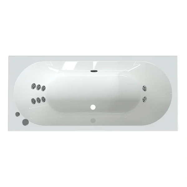 Гидромассажная ванна Радомир Вальс 1-80-2-0-0-194, 190 х 90 см, рама-подставка, фронтальная панель, слив-перелив, гидромассаж Релакс хром КУ 100, датчик уровня воды, массаж спины и ступней, белая (детальная фотография)