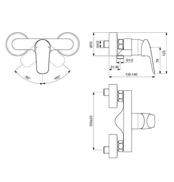 Смеситель для душа Ideal Standard Ceraflex однорычажный B1720AA (детальная фотография), для душа