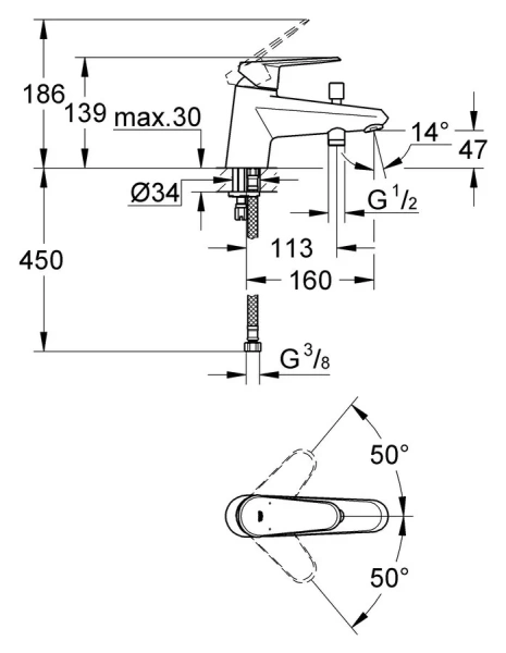 Смеситель для ванны Grohe Eurodisc Cosmopolitan 33192002 (детальная фотография), для ванны