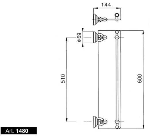 Полка со стеклом для ванной, золото, Nicolazzi Classica 1480GO (детальная фотография), по запросу