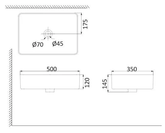 Раковина Creo Ceramiqu 50 см белая PU3500 (детальная фотография), современные, hi-tech
