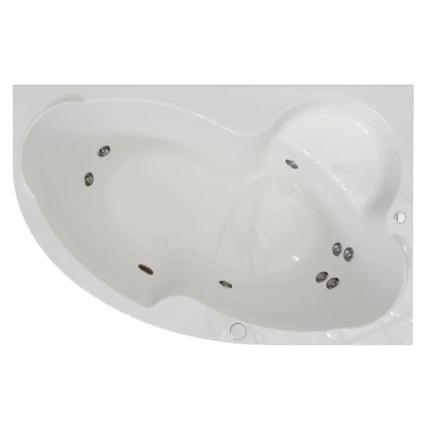 Гидромассажная ванна Радомир Монти 2-80-2-1-0-213/2-80-2-2-0-213, 150 х 105 см, L/R, рама-подставка, фронтальная панель, слив-перелив, гидромассаж Релакс хром КУ 100, белая (детальная фотография), акриловые