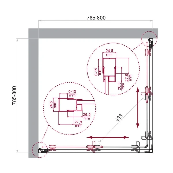 Душевой уголок Belbagno Luce 80x80 см профиль хром LUCE-A-2-80-C-Cr (детальная фотография), квадратные