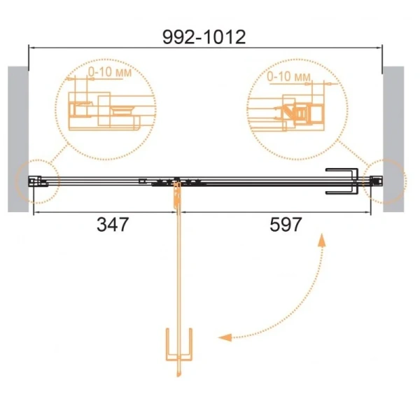 Душевая дверь в нишу Cezares Bellagio 100 см профиль чёрный BELLAGIO-B-12-100-C-NERO (детальная фотография), современные, hi-tech