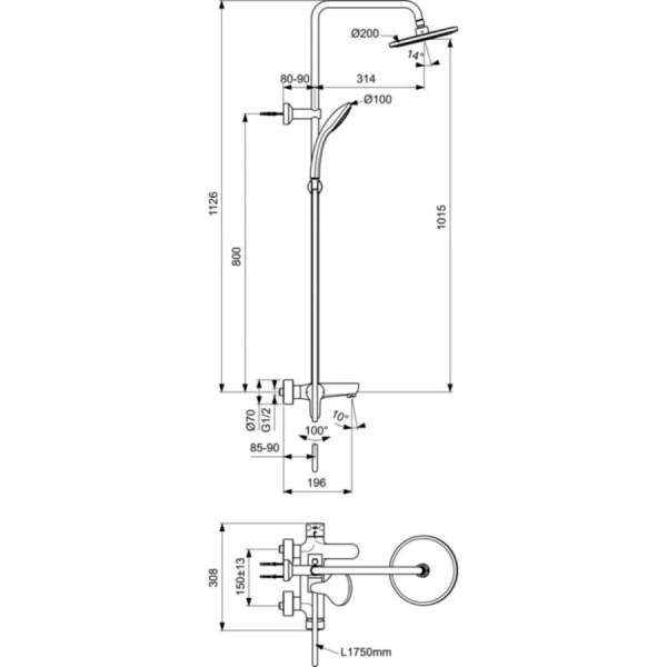 Душевая стойка Ideal Standart IdealRain черная BC525XG (детальная фотография), с изливом