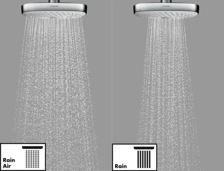 Верхний душ Hansgrohe Raindance Select E 27385 с держателем (детальная фотография), хром, белые