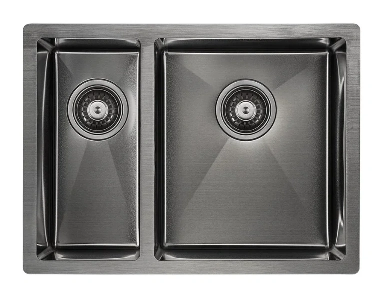 Мойка для кухни Paulmark Zusat 59 см вороненая сталь, левосторонняя PM225944-GML (детальная фотография), 60 см