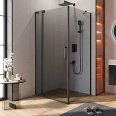 Душевой уголок Cezares Slider 110х100 см стекло серое профиль чёрный