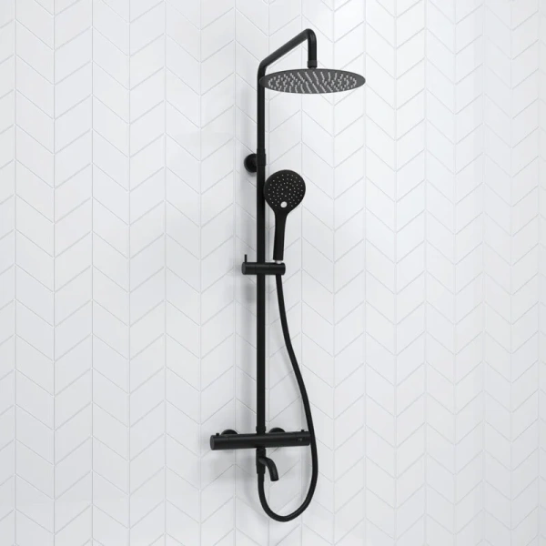 Душевая стойка WasserKRAFT Elbe с термостатическим смесителем A288.258.078.BM Thermo (детальная фотография), черные