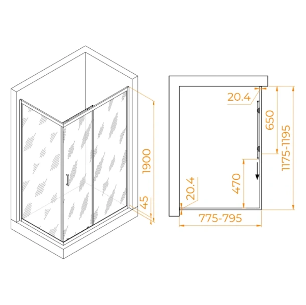 Душевой уголок RGW Passage PA-245 80х120 см профиль хром, стекло прозрачное 410824582-11 (детальная фотография), прямоугольные