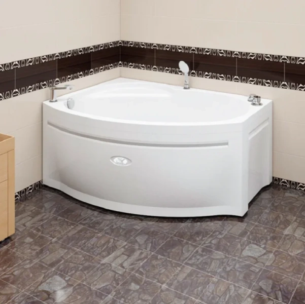 Акриловая ванна Радомир Монти 2-89-2-1-1-213/2-89-2-2-1-213, 150 x 105 см, L/R, фронтальный экран, каркас, сифон, слив-перелив автомат в комплекте, белая (детальная фотография), угловые, приставные, встраиваемые