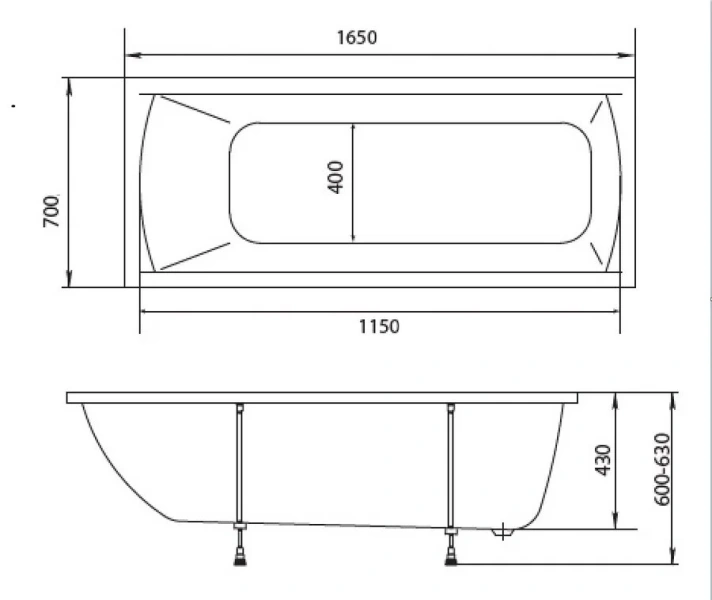 Ванна акриловая Creto Modalia 9-16570, 165 x 70, белый (детальная фотография), акриловые