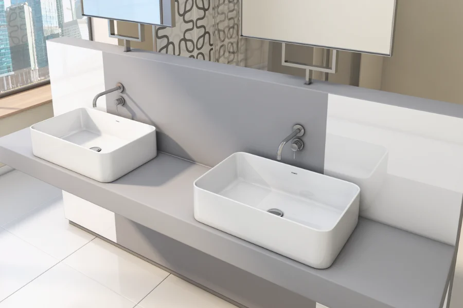 Раковина Kirovit Олимпия 56 см прямоугольная Вн Крв33 (детальная фотография), накладные (на столешницу)