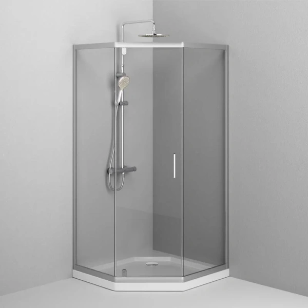 Душевой уголок Am.Pm Gem 90x90 см стекло прозрачное, профиль хром W90G-405-090MT (детальная фотография), стеклянные, угловые, без поддона
