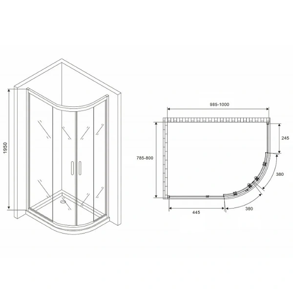 Душевой уголок Abber Schwarzer Diamant 100x80 см стекло матовое AG01180M (детальная фотография), асимметричные