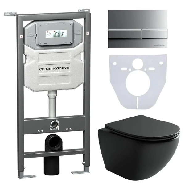 Унитаз с инсталляцией Ceramica Nova Metropol кнопка хром матовый CN4002MB_1002M_1000 (детальная фотография)