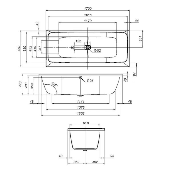 Ванна акриловая Am.Pm Func 170x75 белая W84A-170-075W-A (детальная фотография), приставные