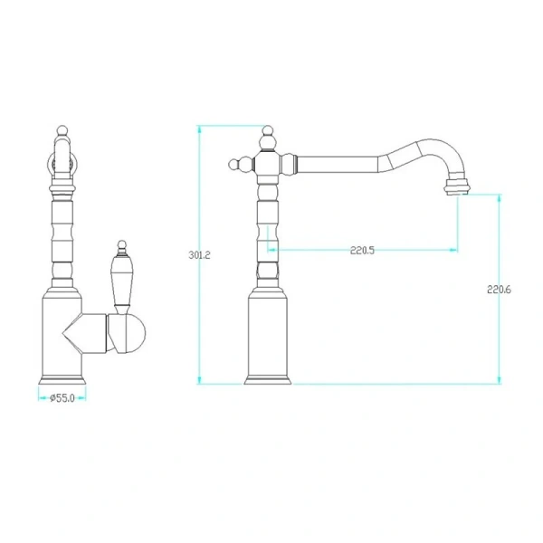 Смеситель для кухни Boheme Kitchen хром ручка хрусталь 103-CRST (детальная фотография), для кухни