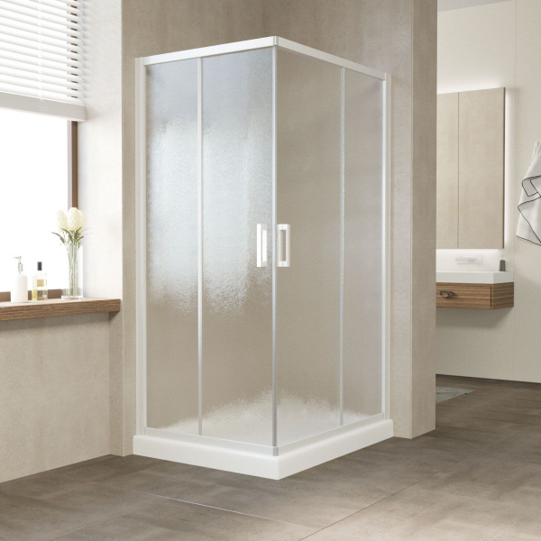 Душевой уголок профиль черный матовый стекло шиншилла Vegas-glass ZA-F NOVO 110*100 02М 02 (детальная фотография)