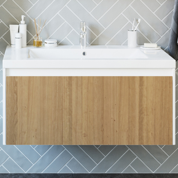 Тумба под раковину подвесная Velvex Klaufs 99 см белая/шатане tpKLA.100.1Y-617.216 (детальная фотография), по запросу