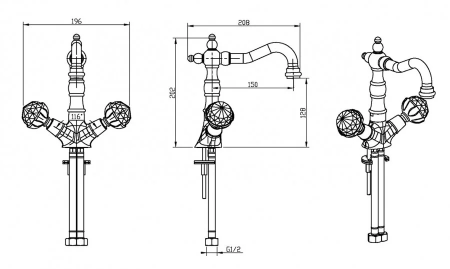 Смеситель для раковины Boheme Imperiale Presente высокий 332 (детальная фотография), для раковины