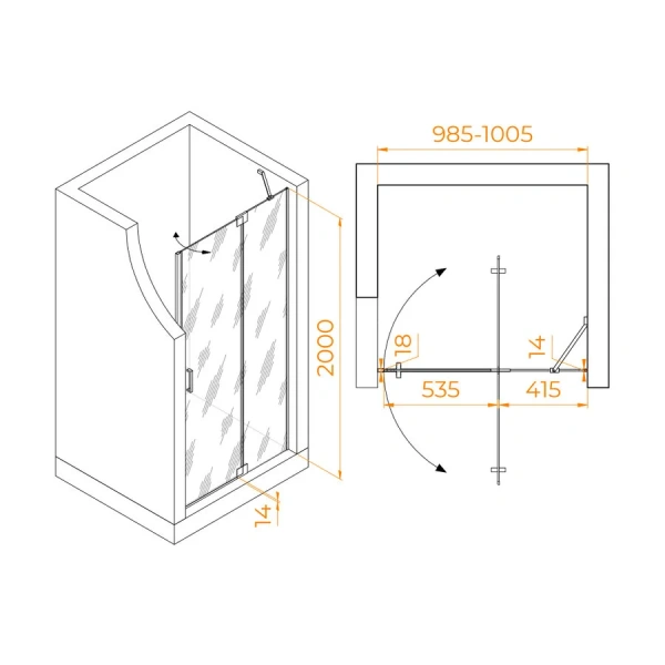Душевая дверь в нишу RGW Hotel HO-014Gr 100 см профиль серый, стекло прозрачное 350601410-110 (детальная фотография), современные, hi-tech