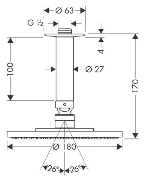 Верхний душ Hansgrohe Raindance S потолочное подсоединение 27472000 (детальная фотография), верхние души