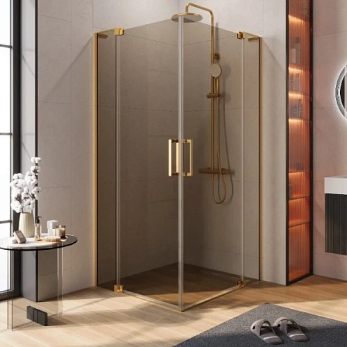 Душевой уголок Cezares Slider 90х80 см стекло бронзовое профиль брашированное золото - фото 7