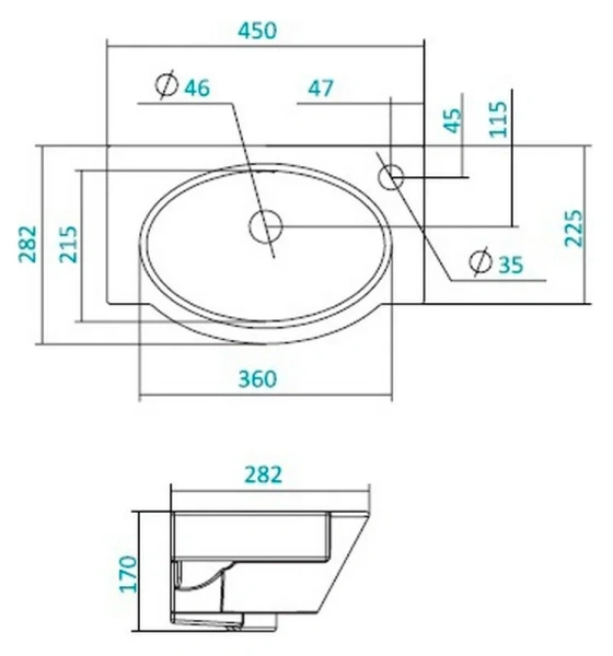 Раковина Santek Форум 45 см отверстие под смеситель справа 1.WH11.0.545 (детальная фотография), современные, hi-tech